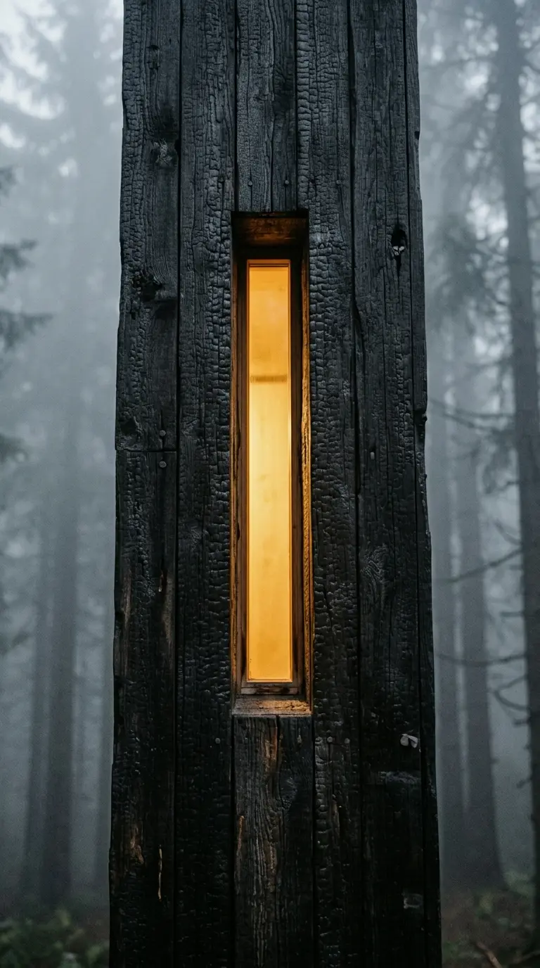 SILENS — raw blackened timber, burnt wood detail